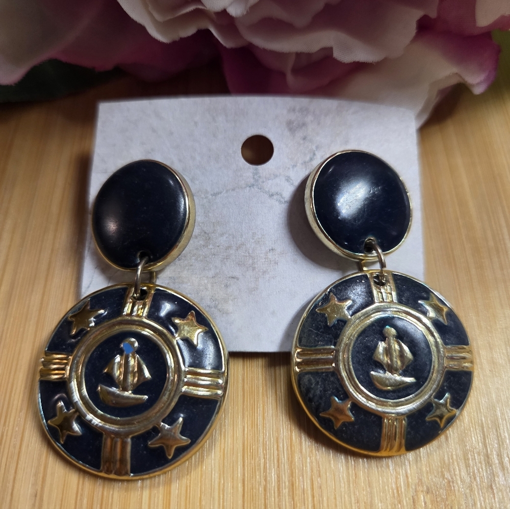 Nautical Gold and Navy Blue Earrings